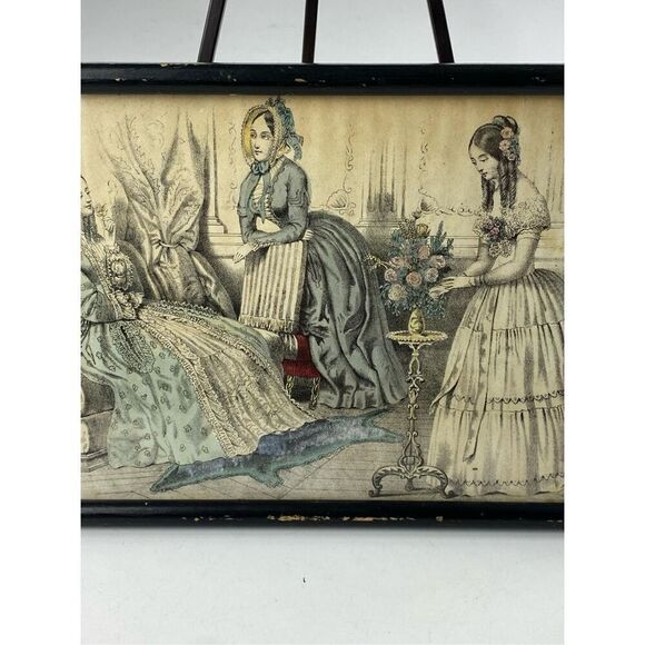 1845 Antique Victorian Ladies Framed Print 6.5in L x 10.5in W BQ1687 - Picture 5 of 8